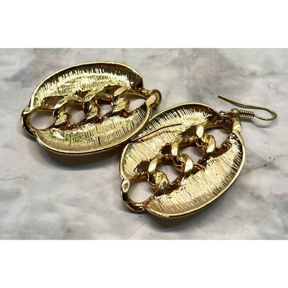Vintage Chunky Chain Earrings Gold Tone Dangle Retro 80s - Picture 3 of 6